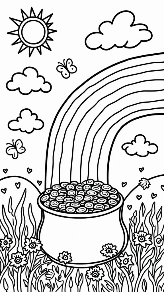 rainbow pot of gold coloring page